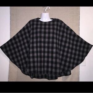 Stormy Kromer Wool Buffalo Plaid Poncho Cape Shawl Gray Black New Women’s OS